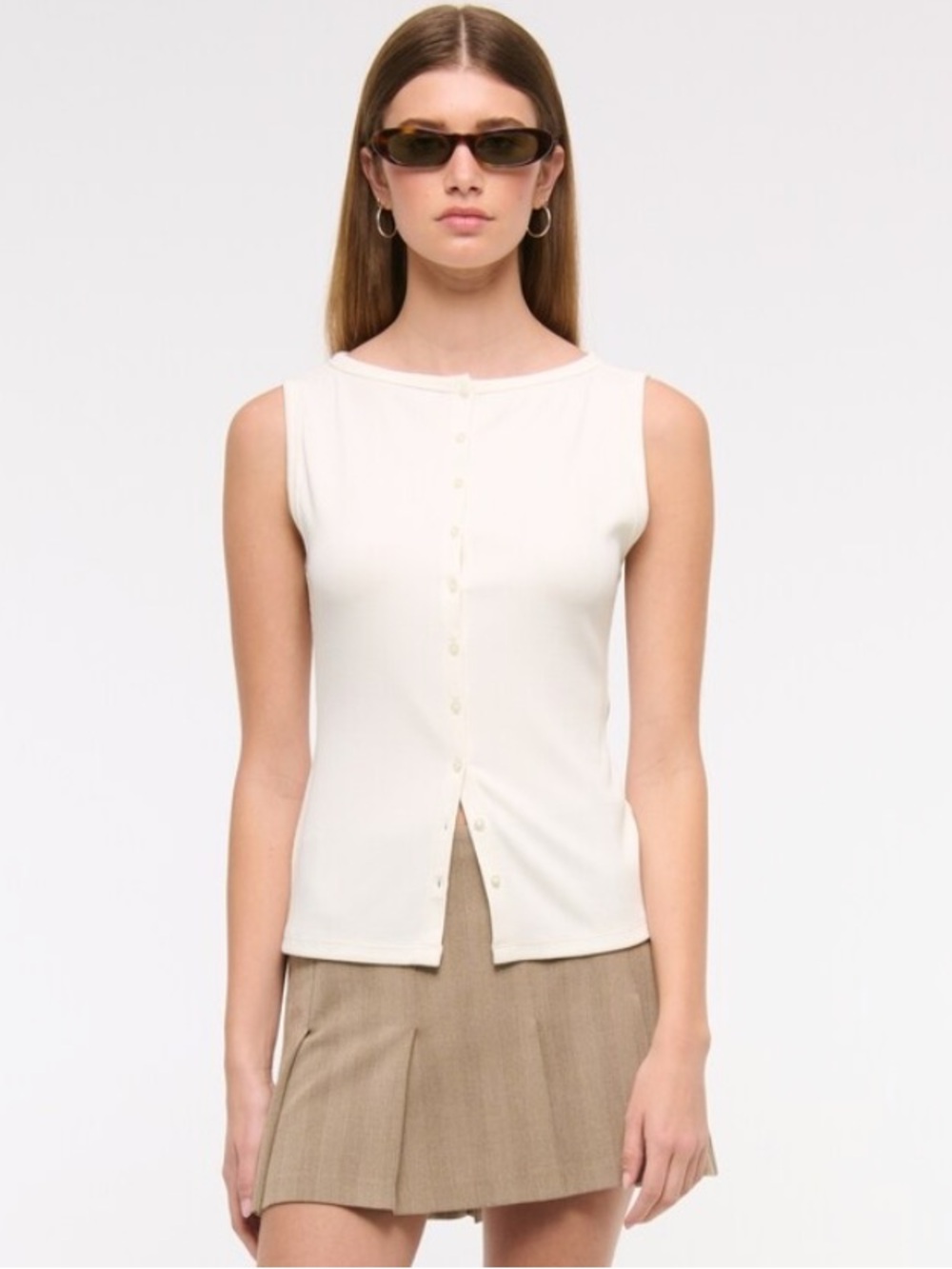 Abercrombie & Fitch Cream Sleeveless Button-Front Top